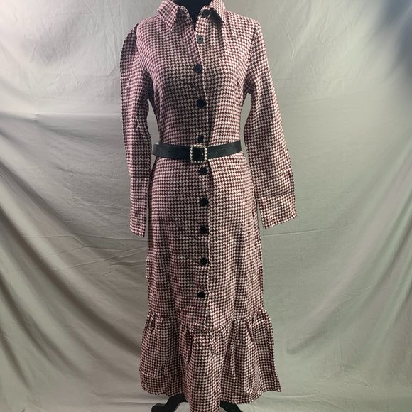Houndstooth Print Belted Tweed Dress - Picture 6 of 9